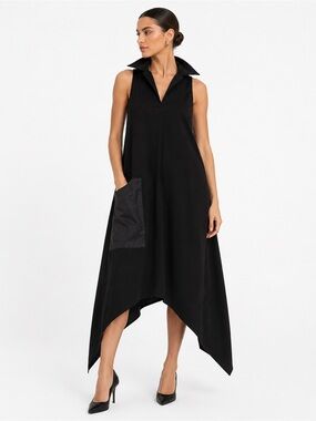 PoloGarage Black Asymmetric Sleeveless Midi Dress